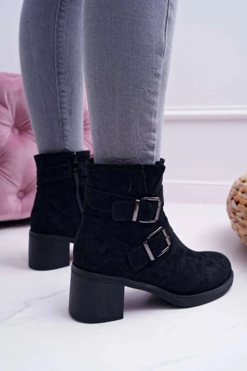 Botki Na Słupku|Botki Zimowe Damskie>Boto Botki Damskie Na Obcasie Zamszowe Czarne Fagret