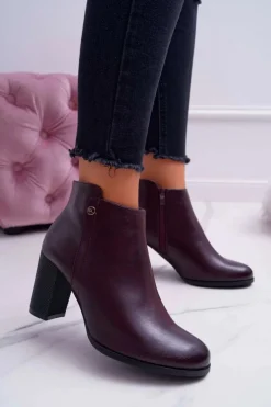 Online Buty Sergio Leone Botki Damskie Na Obcasie Sergio Leone Bordowe BT518