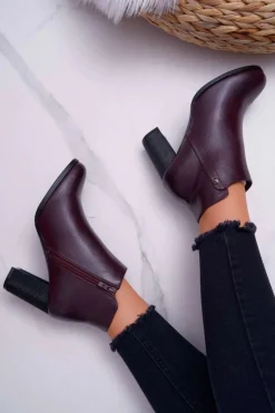 Online Buty Sergio Leone Botki Damskie Na Obcasie Sergio Leone Bordowe BT518