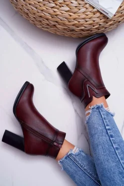 Botki Na Słupku|Botki Zimowe Damskie>Buty Sergio Leone Botki Damskie Na Obcasie Sergio Leone Bordowe BT537