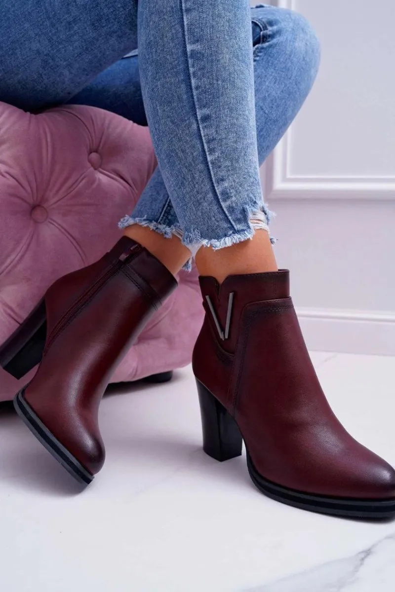 Botki Na Słupku|Botki Zimowe Damskie>Buty Sergio Leone Botki Damskie Na Obcasie Sergio Leone Bordowe BT537