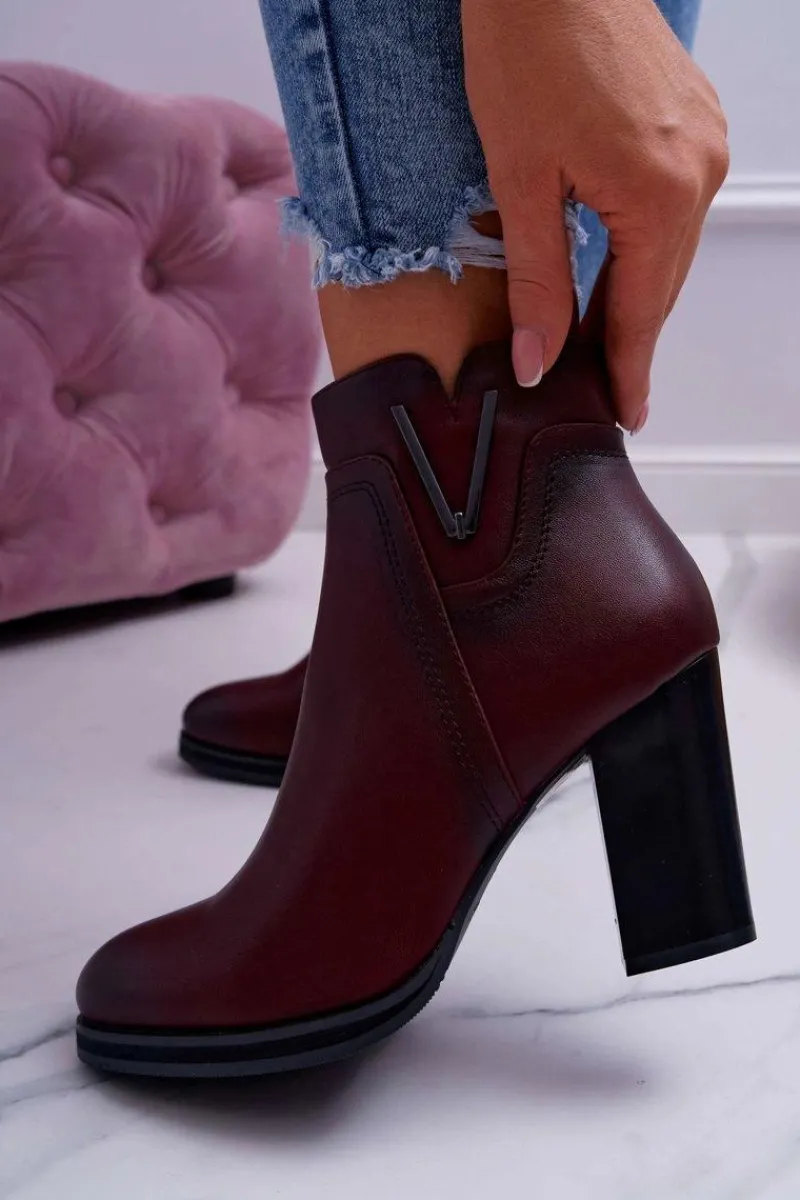Botki Na Słupku|Botki Zimowe Damskie>Buty Sergio Leone Botki Damskie Na Obcasie Sergio Leone Bordowe BT537