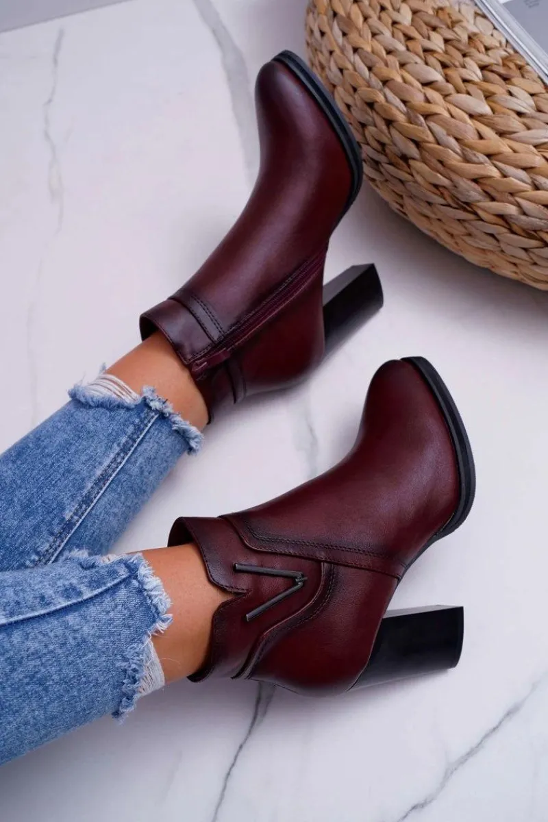 Botki Na Słupku|Botki Zimowe Damskie>Buty Sergio Leone Botki Damskie Na Obcasie Sergio Leone Bordowe BT537