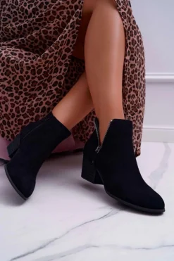 Online Boto Botki Damskie Na Obcasie Suwak Zamszowe Czarne Farre