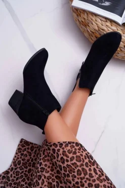 Online Boto Botki Damskie Na Obcasie Suwak Zamszowe Czarne Farre