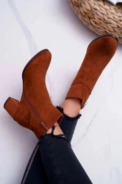 Botki Na Słupku|Botki Zimowe Damskie>Buty Sergio Leone Botki Damskie Na Obcasie Sergio Leone Camel BT522