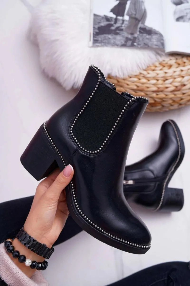 Botki Na Słupku|Botki Zimowe Damskie>Boto Botki Damskie Na Obcasie Z Dżetami Czarne Rhythmic