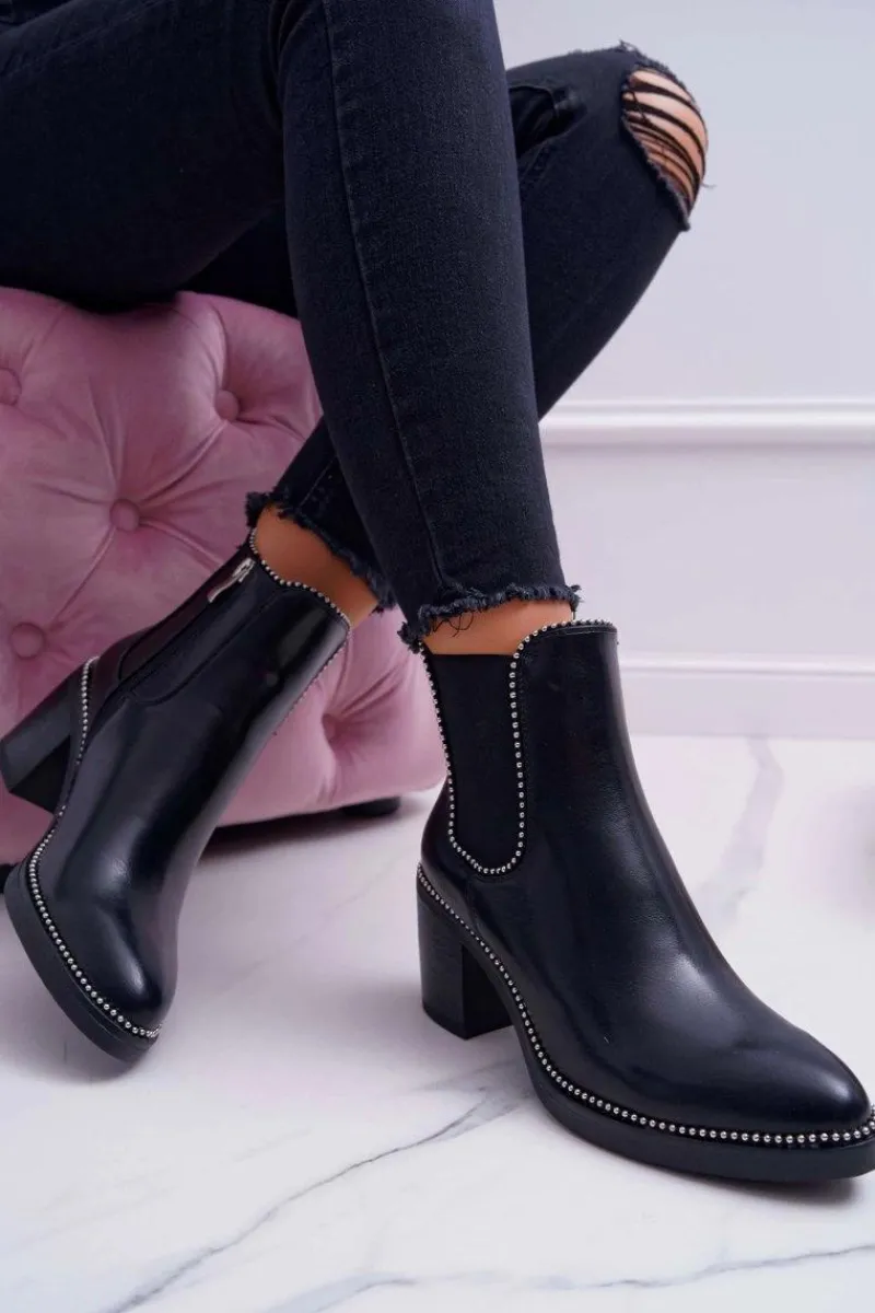 Botki Na Słupku|Botki Zimowe Damskie>Boto Botki Damskie Na Obcasie Z Dżetami Czarne Rhythmic