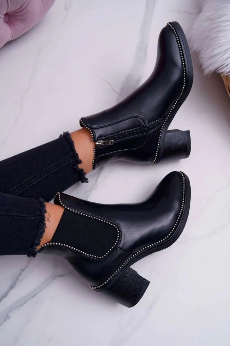 Botki Na Słupku|Botki Zimowe Damskie>Boto Botki Damskie Na Obcasie Z Dżetami Czarne Rhythmic