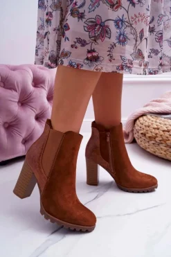 Outlet Boto Botki Damskie Na Obcasie Camel Mondego