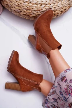 Outlet Boto Botki Damskie Na Obcasie Camel Mondego