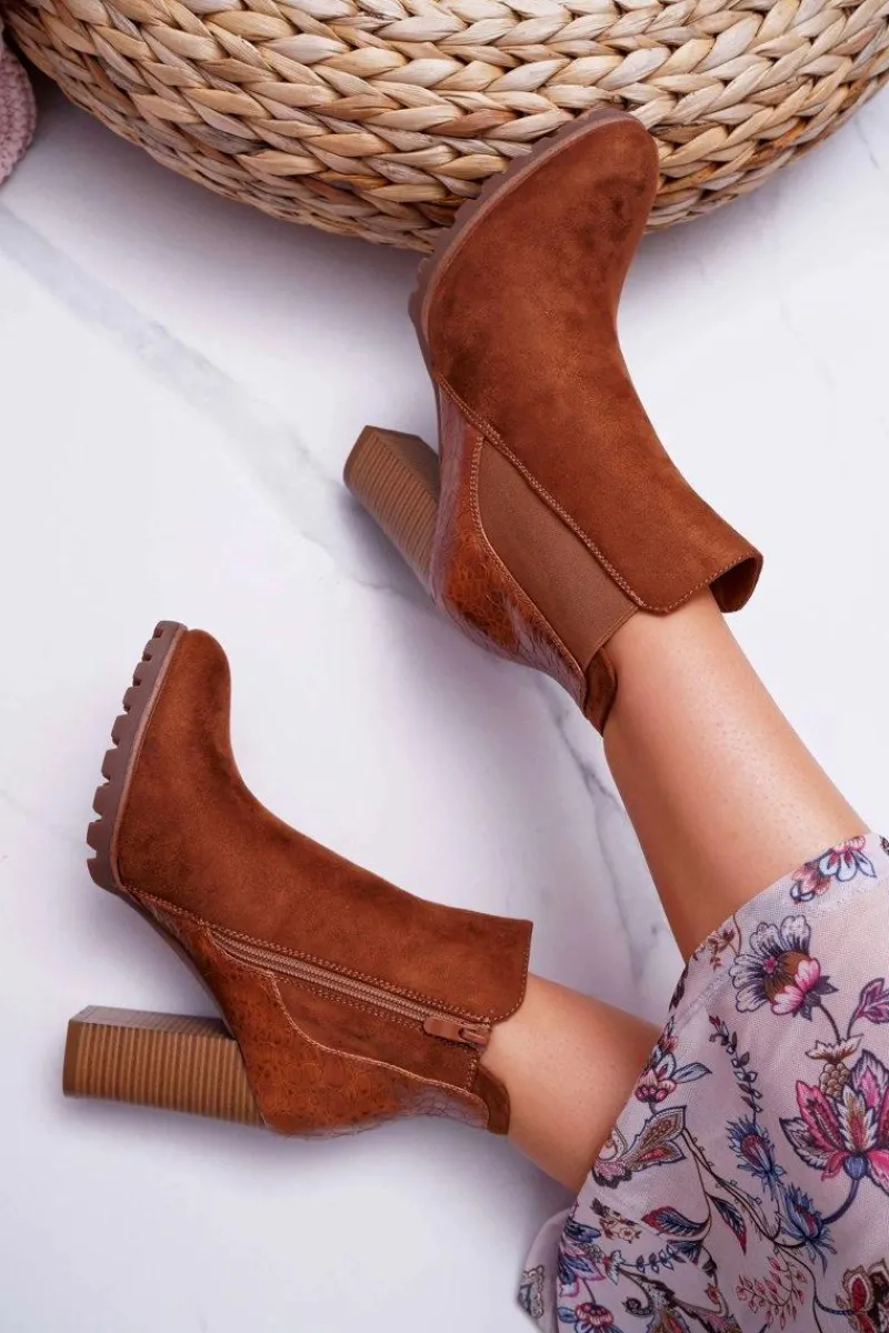 Outlet Boto Botki Damskie Na Obcasie Camel Mondego