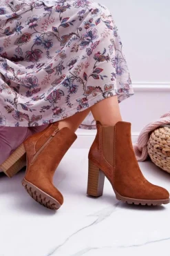 Outlet Boto Botki Damskie Na Obcasie Camel Mondego