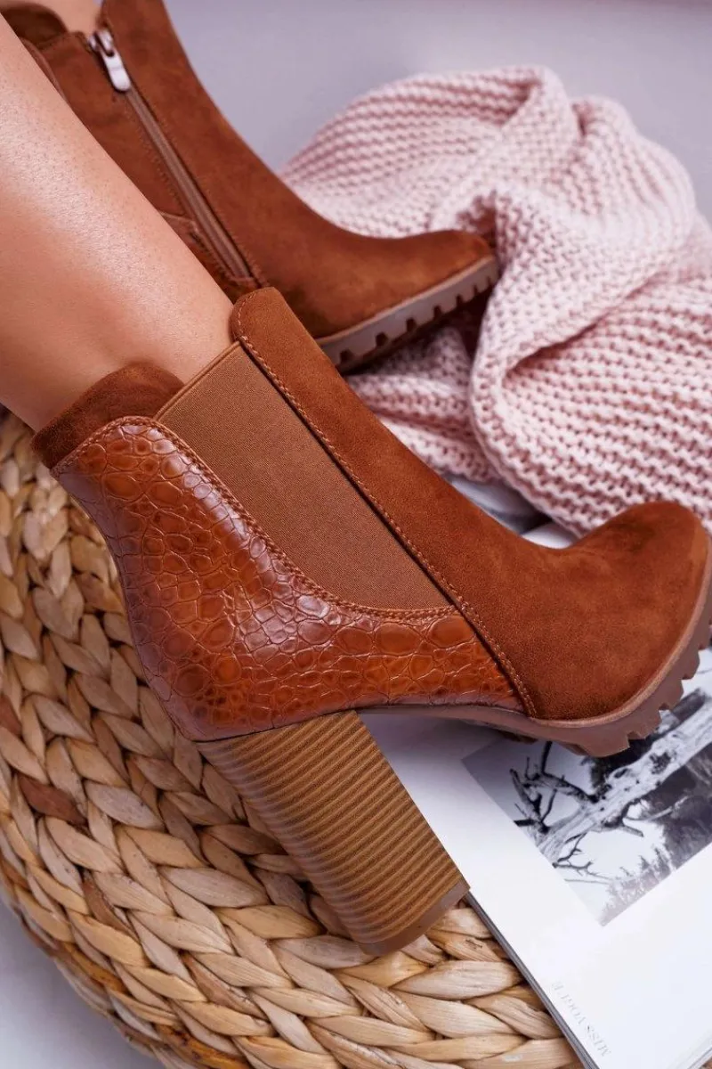 Outlet Boto Botki Damskie Na Obcasie Camel Mondego