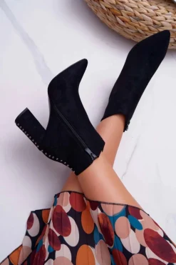 Sale Botki Damskie Na Obcasie Z Nitami W Szpic RB23P Czarne Snack Damskie Botki Na Słupku|Botki Zimowe Damskie