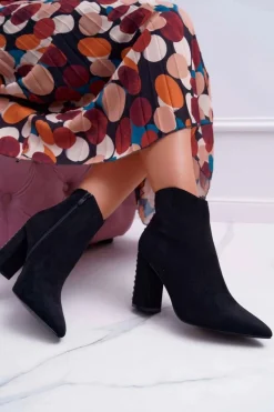 Sale Botki Damskie Na Obcasie Z Nitami W Szpic RB23P Czarne Snack Damskie Botki Na Słupku|Botki Zimowe Damskie