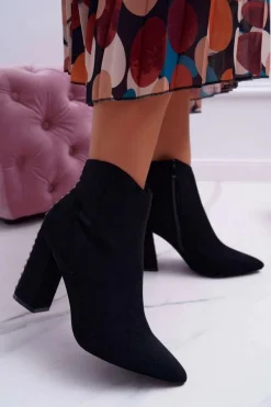 Sale Botki Damskie Na Obcasie Z Nitami W Szpic RB23P Czarne Snack Damskie Botki Na Słupku|Botki Zimowe Damskie