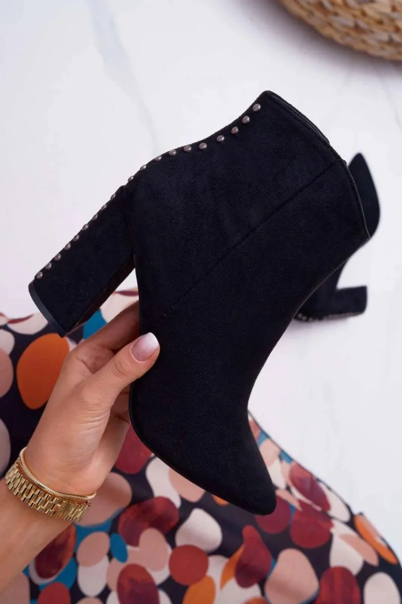 Sale Botki Damskie Na Obcasie Z Nitami W Szpic RB23P Czarne Snack Damskie Botki Na Słupku|Botki Zimowe Damskie