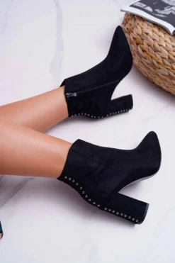 Sale Botki Damskie Na Obcasie Z Nitami W Szpic RB23P Czarne Snack Damskie Botki Na Słupku|Botki Zimowe Damskie