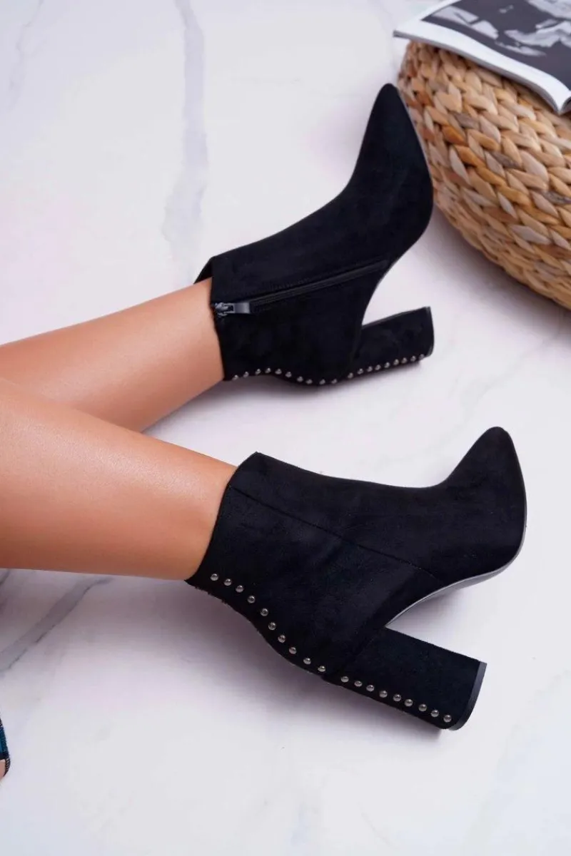 Sale Botki Damskie Na Obcasie Z Nitami W Szpic RB23P Czarne Snack Damskie Botki Na Słupku|Botki Zimowe Damskie