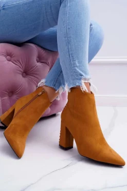 Sale Boto Botki Damskie Na Obcasie Z Nitami W Szpic RB23P Camel Snack