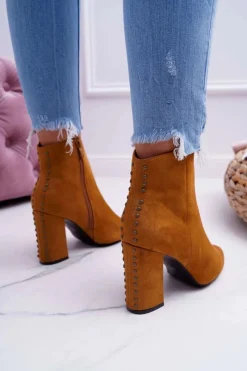 Sale Boto Botki Damskie Na Obcasie Z Nitami W Szpic RB23P Camel Snack