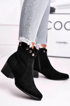 New Botki Damskie Na Obcasie Sergio Leone Czarne BT617 Damskie Czarne Botki|Botki Na Obcasie