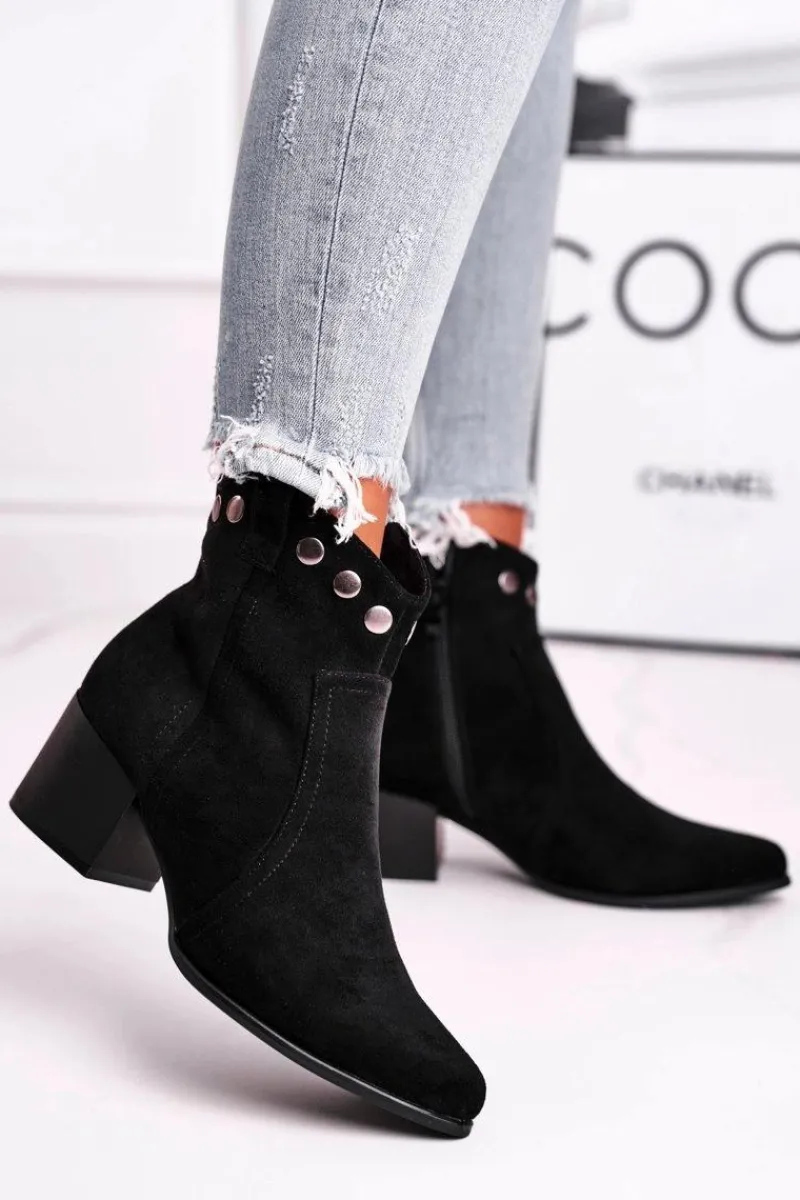 New Botki Damskie Na Obcasie Sergio Leone Czarne BT617 Damskie Czarne Botki|Botki Na Obcasie