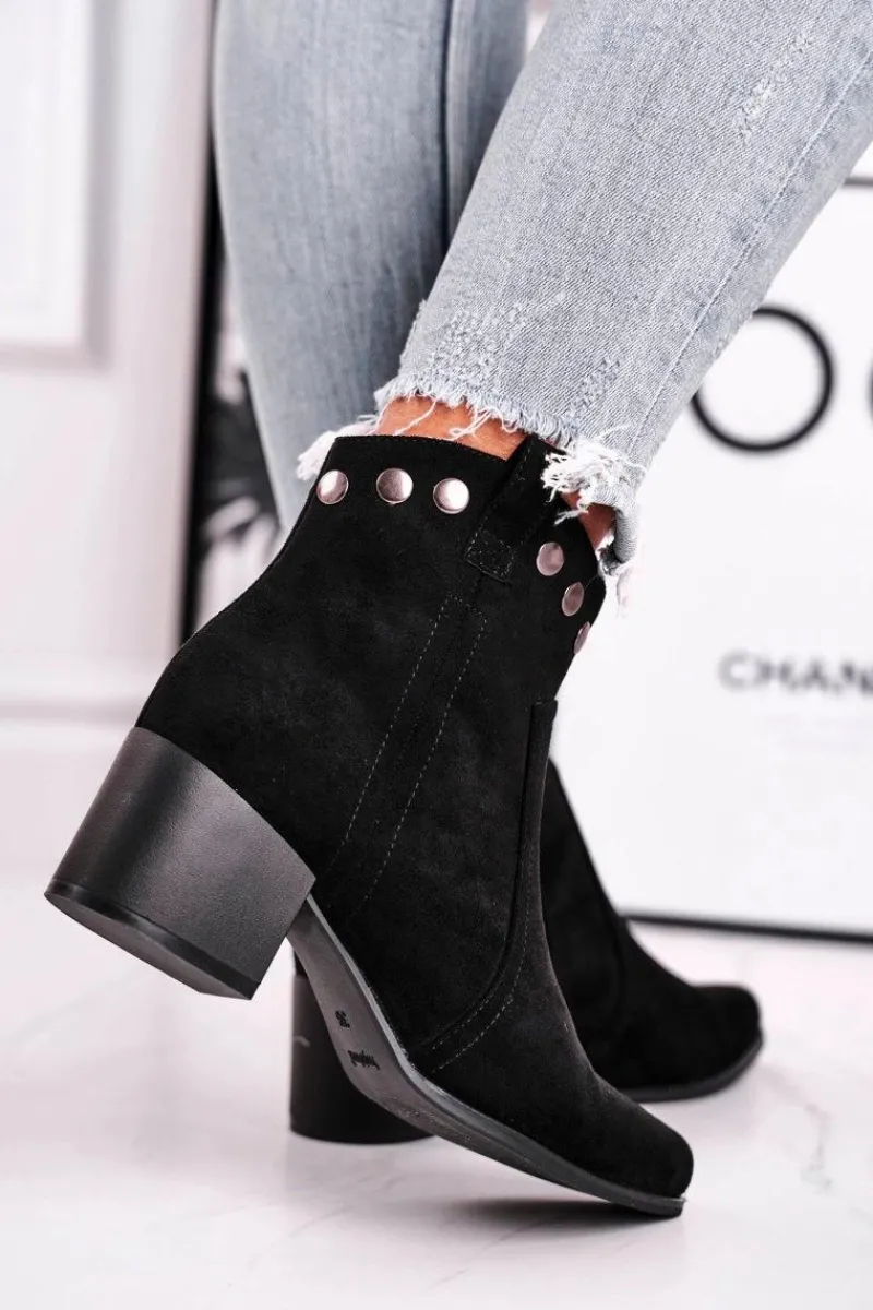 New Botki Damskie Na Obcasie Sergio Leone Czarne BT617 Damskie Czarne Botki|Botki Na Obcasie