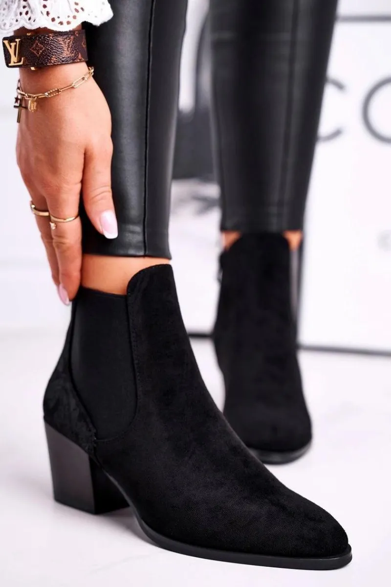 Botki Na Słupku|Czarne Botki>Buty Sergio Leone Botki Damskie Na Obcasie Sergio Leone Zamszowe Czarne BT613