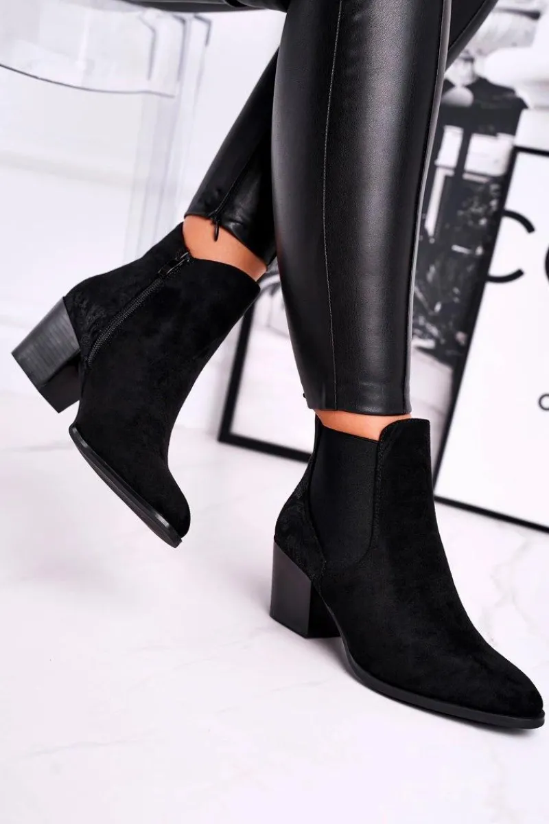 Botki Na Słupku|Czarne Botki>Buty Sergio Leone Botki Damskie Na Obcasie Sergio Leone Zamszowe Czarne BT613