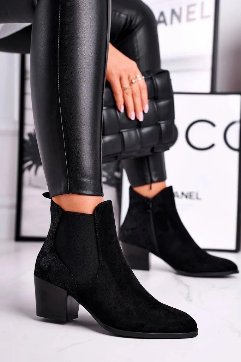 Botki Na Słupku|Czarne Botki>Buty Sergio Leone Botki Damskie Na Obcasie Sergio Leone Zamszowe Czarne BT613