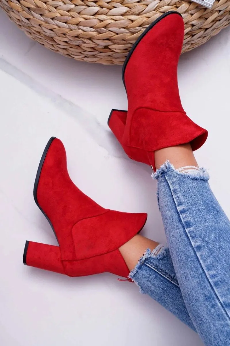 Botki Na Słupku|Botki Zimowe Damskie>Buty Sergio Leone Botki Damskie Na Obcasie Sergio Leone Czerwone BT525