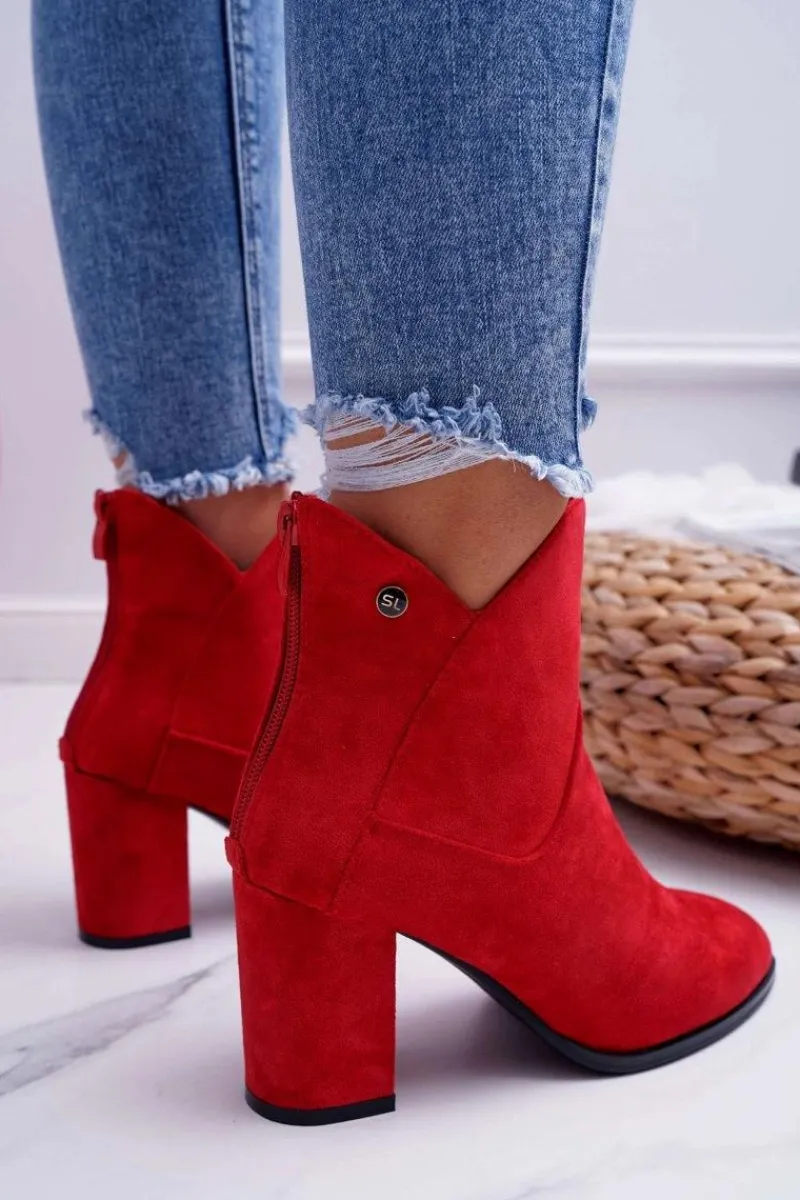 Botki Na Słupku|Botki Zimowe Damskie>Buty Sergio Leone Botki Damskie Na Obcasie Sergio Leone Czerwone BT525