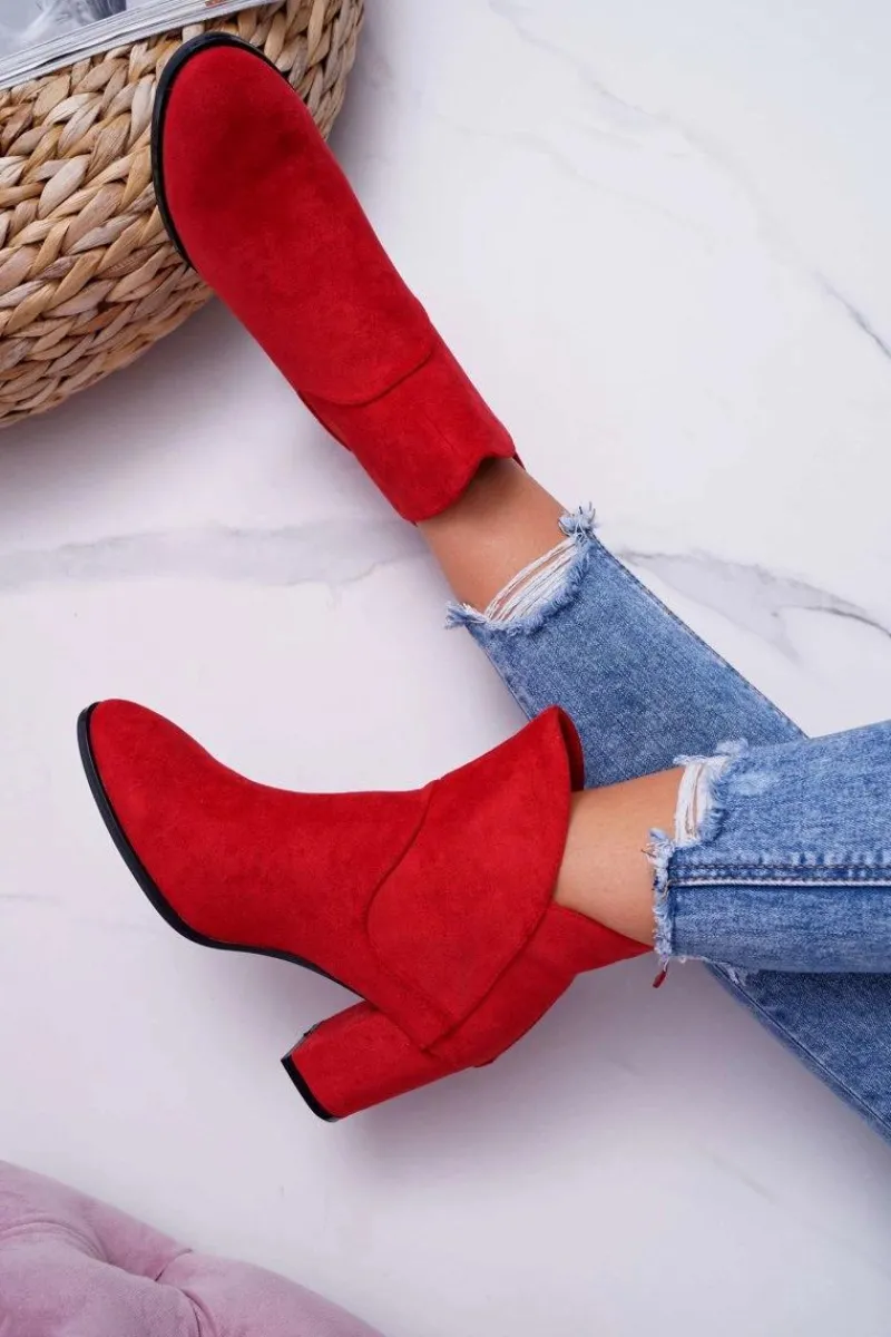 Botki Na Słupku|Botki Zimowe Damskie>Buty Sergio Leone Botki Damskie Na Obcasie Sergio Leone Czerwone BT525