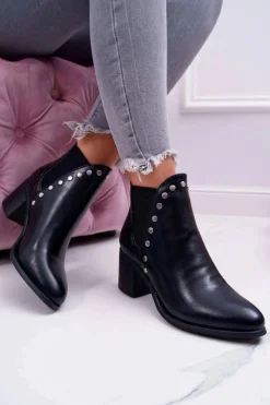 New Boto Botki Damskie Na Obcasie Z Gumkami Czarne Vista