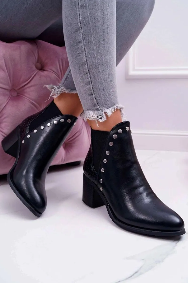 New Boto Botki Damskie Na Obcasie Z Gumkami Czarne Vista