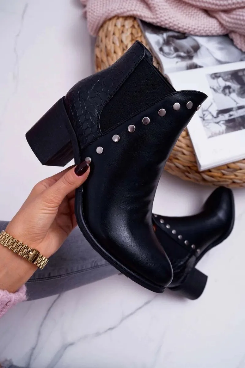 New Boto Botki Damskie Na Obcasie Z Gumkami Czarne Vista