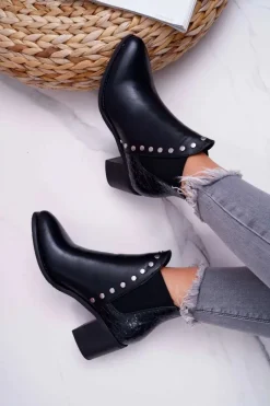 New Boto Botki Damskie Na Obcasie Z Gumkami Czarne Vista