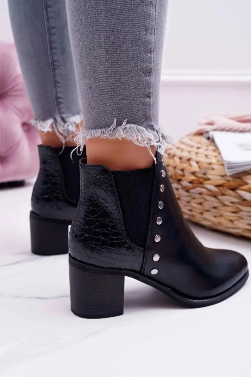 New Boto Botki Damskie Na Obcasie Z Gumkami Czarne Vista