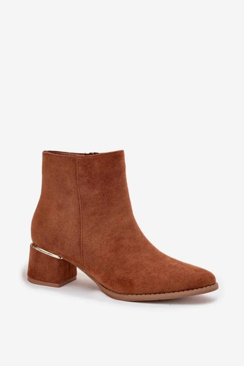 Botki Na Słupku|Botki Zimowe Damskie>Boto Botki Damskie Na Obcasie Ze Złotym Elementem Ocieplane Camel Nolessa