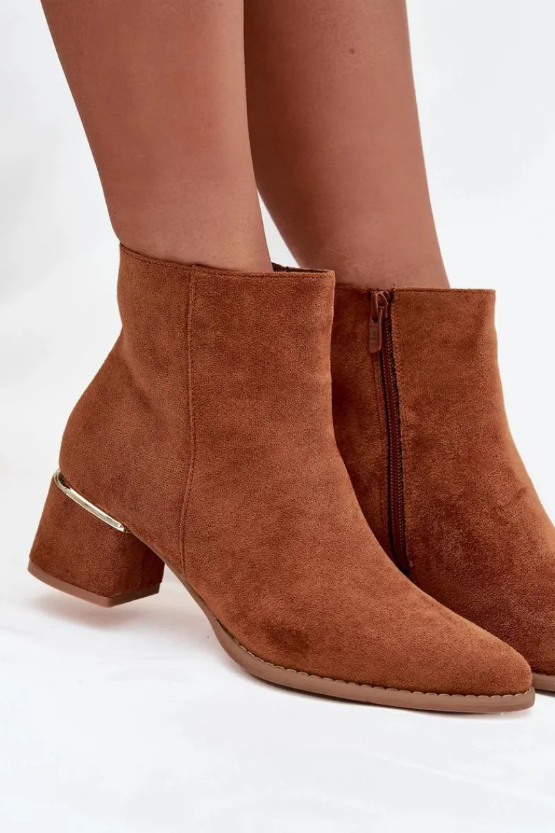 Botki Na Słupku|Botki Zimowe Damskie>Boto Botki Damskie Na Obcasie Ze Złotym Elementem Ocieplane Camel Nolessa