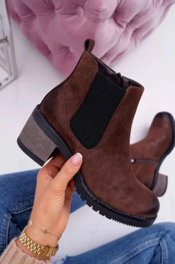 Outlet Buty Sergio Leone Botki Damskie Na Obcasie Sergio Leone Brązowe BT702