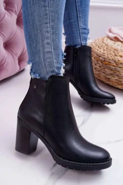 Clearance Boto Botki Damskie Na Obcasie Czarne Serrena