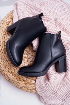 Clearance Boto Botki Damskie Na Obcasie Czarne Serrena