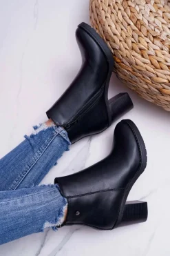 Clearance Boto Botki Damskie Na Obcasie Czarne Serrena