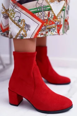 Hot Botki Damskie Na Obcasie Wiosenne Sergio Leone Wsuwane Czerwone LikeStar Damskie Botki Wiosenne|Botki Na Słupku