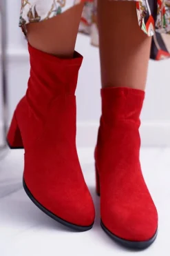 Hot Botki Damskie Na Obcasie Wiosenne Sergio Leone Wsuwane Czerwone LikeStar Damskie Botki Wiosenne|Botki Na Słupku