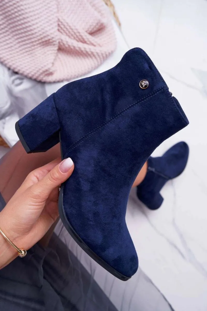 Clearance Botki Damskie Na Obcasie Sergio Leone Granatowe BT520 Damskie Botki Na Słupku|Botki Zimowe Damskie
