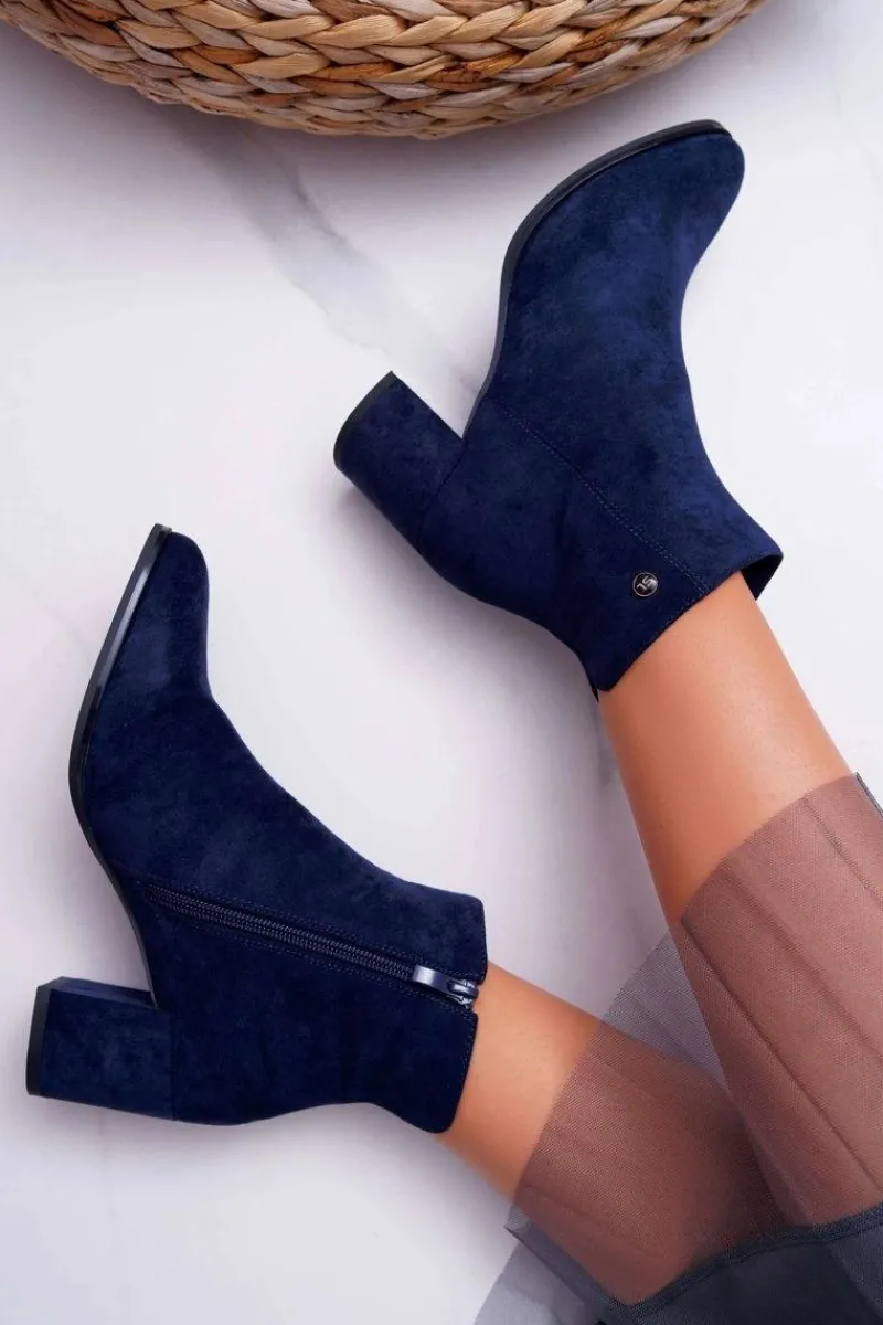 Clearance Botki Damskie Na Obcasie Sergio Leone Granatowe BT520 Damskie Botki Na Słupku|Botki Zimowe Damskie